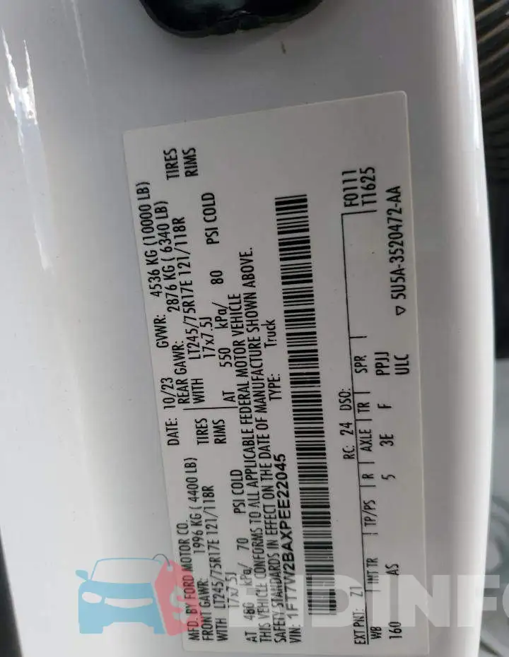 1FT7W2BAXPEE22045 Photo# 12