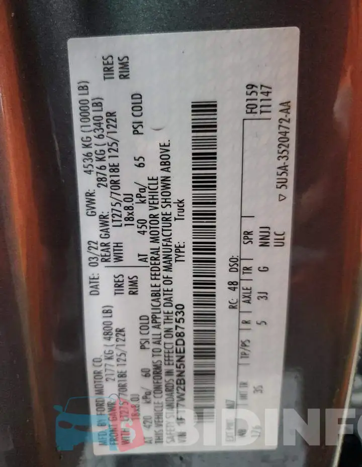1FT7W2BN5NED87530 Photo# 12