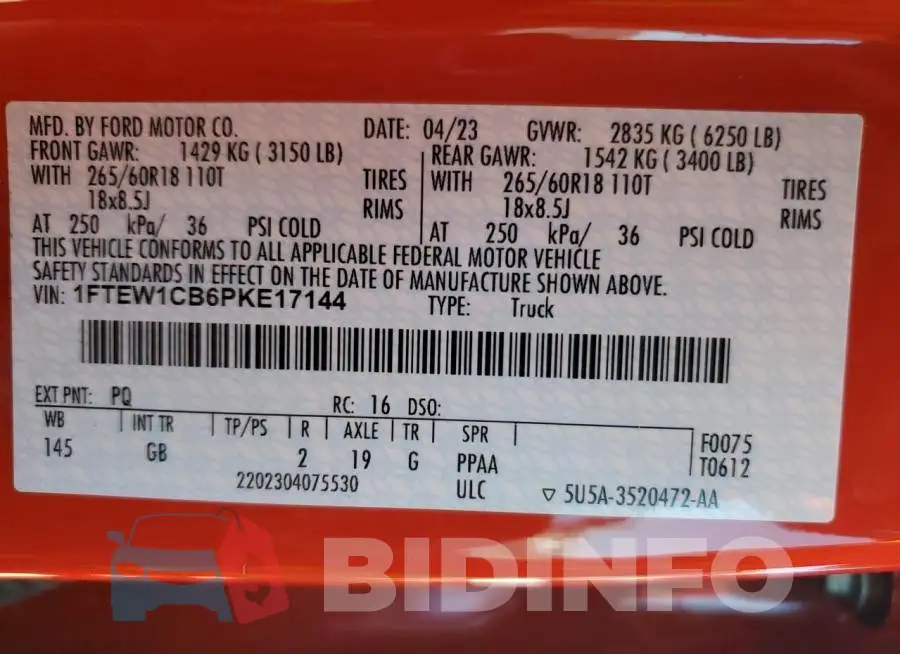 1FTEW1CB6PKE17144 Photo# 12
