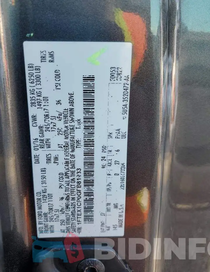 1FTEX1CP0GFB81933 Photo# 13