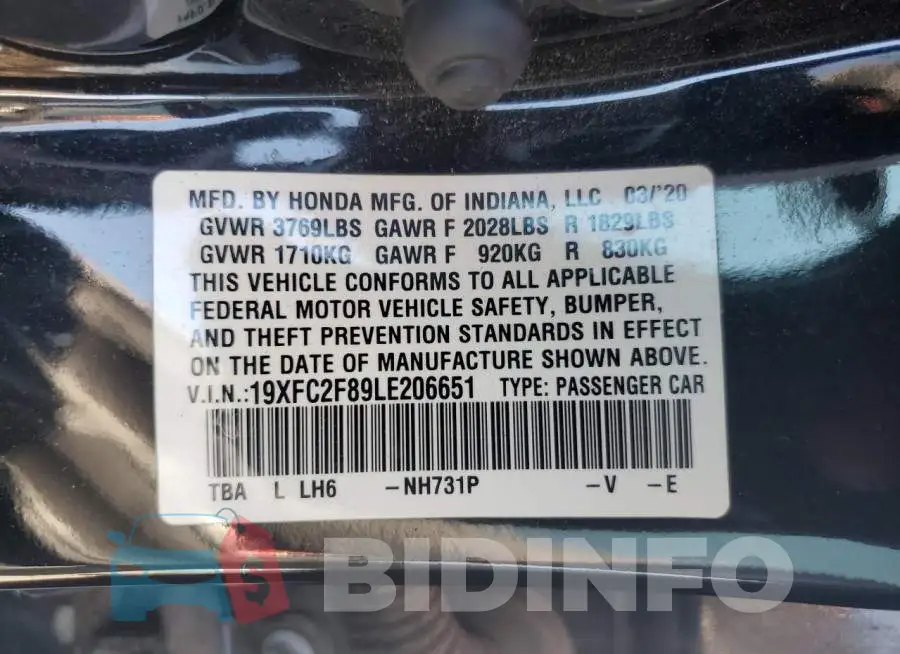 19XFC2F89LE206651 Photo# 12