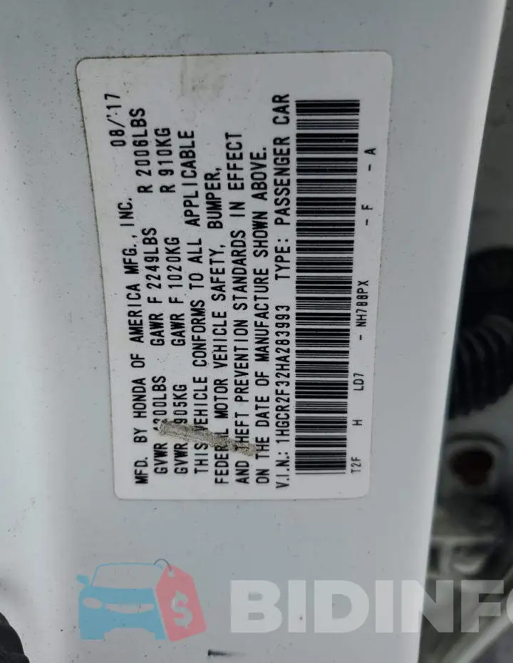 1HGCR2F32HA283993 Photo# 12