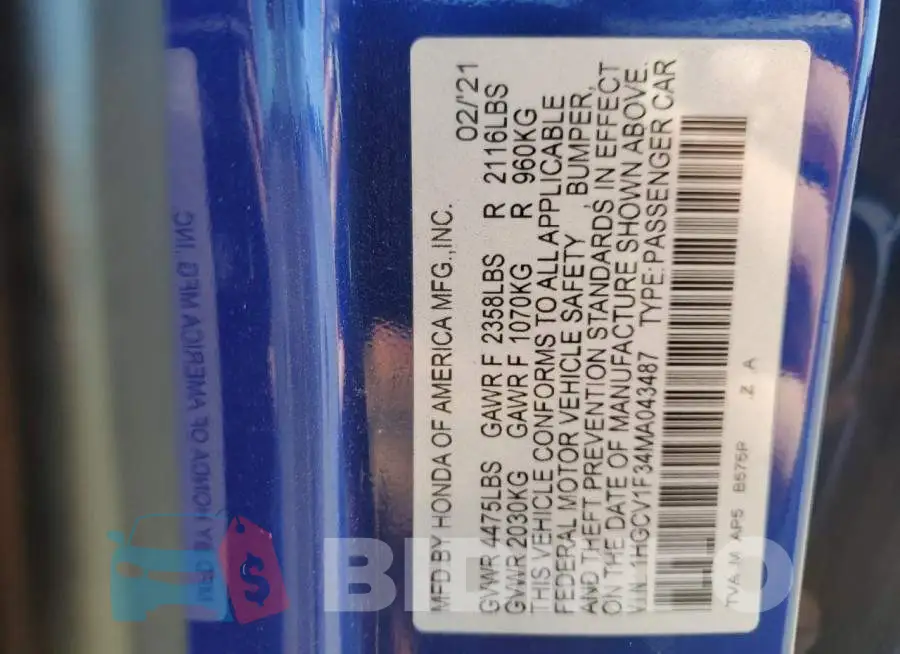 1HGCV1F34MA043487 Photo# 13