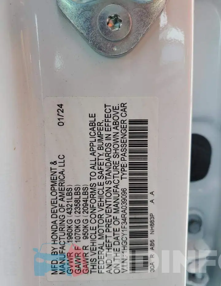 1HGCY1F34RA039096 Photo# 12