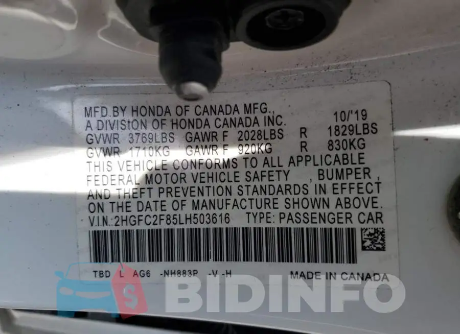 2HGFC2F85LH503616 Photo# 12