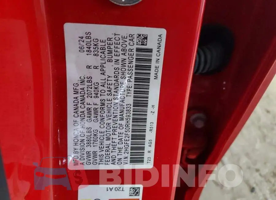 2HGFE2F50RH593833 Photo# 13