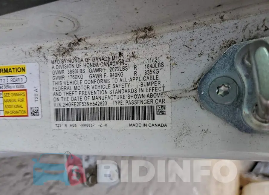 2HGFE2F53NH542823 Photo# 13
