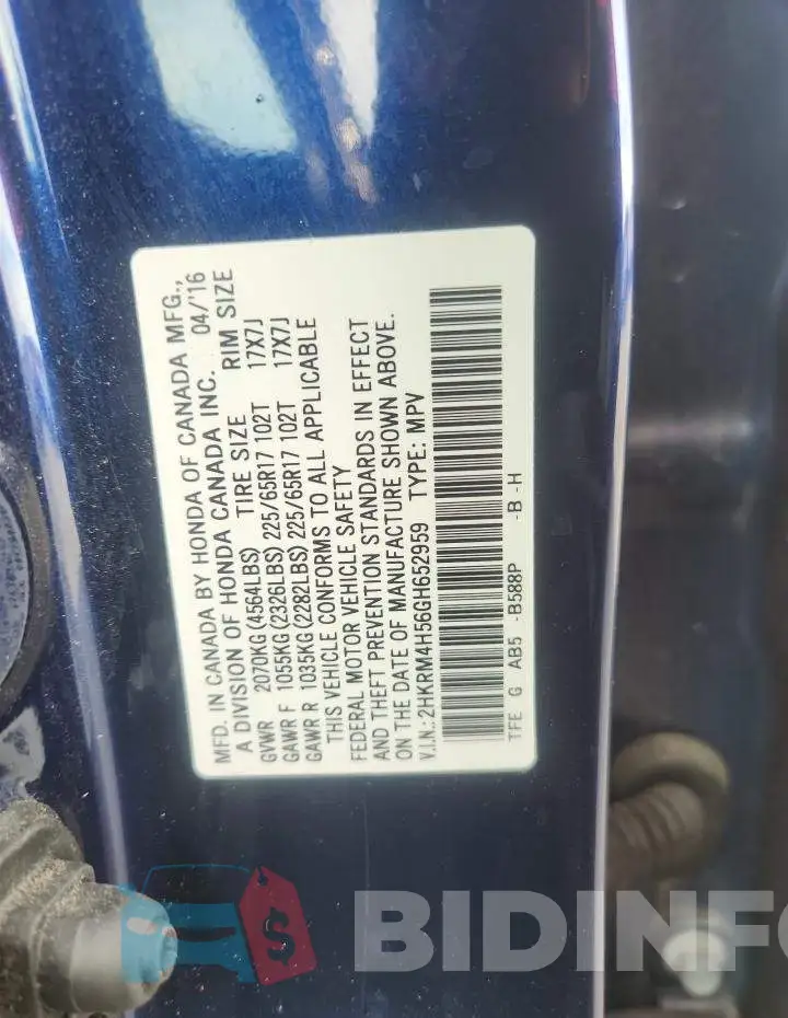 2HKRM4H56GH652959 Photo# 14