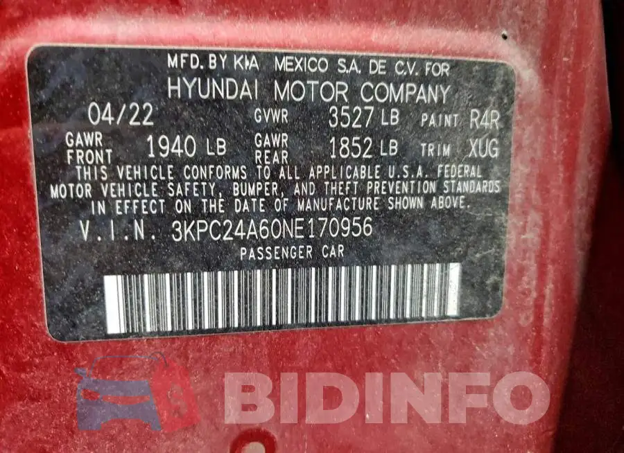 3KPC24A60NE170956 Photo# 12