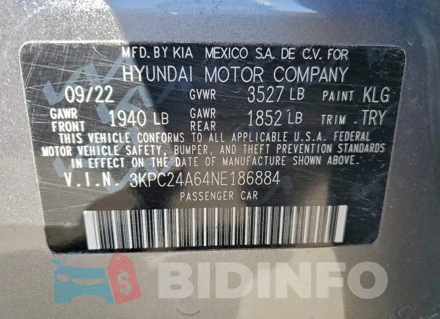 3KPC24A64NE186884 Photo# 13