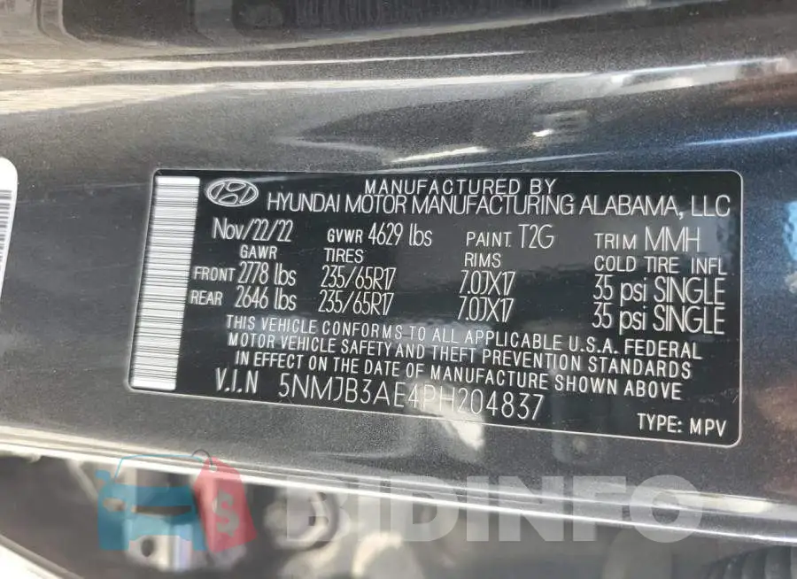 5NMJB3AE4PH204837 Photo# 14