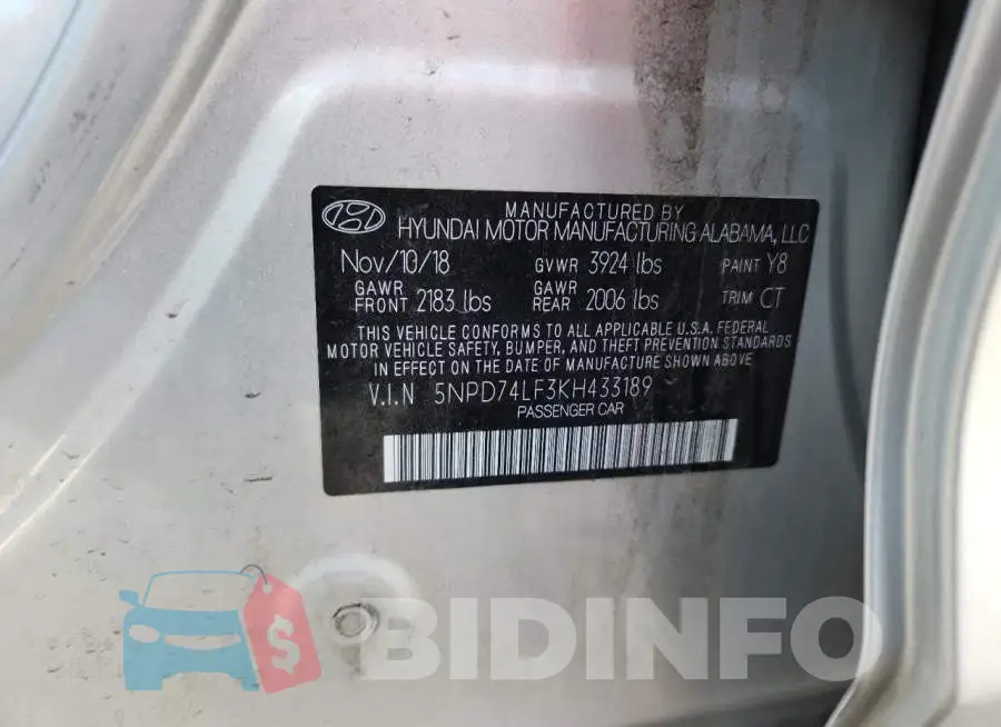 5NPD74LF3KH433189 Photo# 12