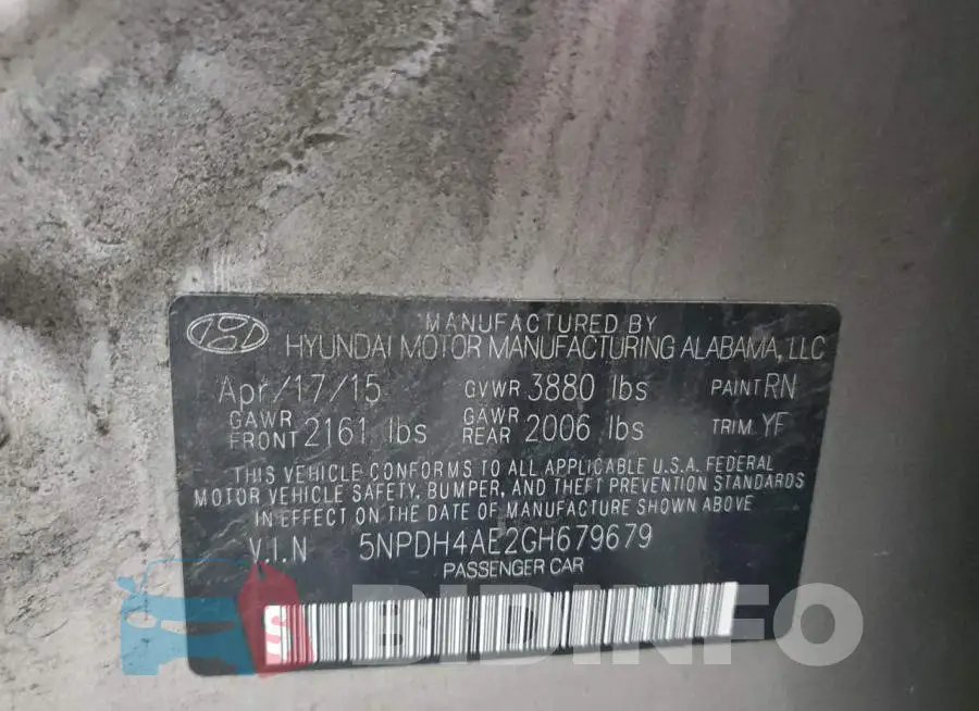 5NPDH4AE2GH679679 Photo# 12