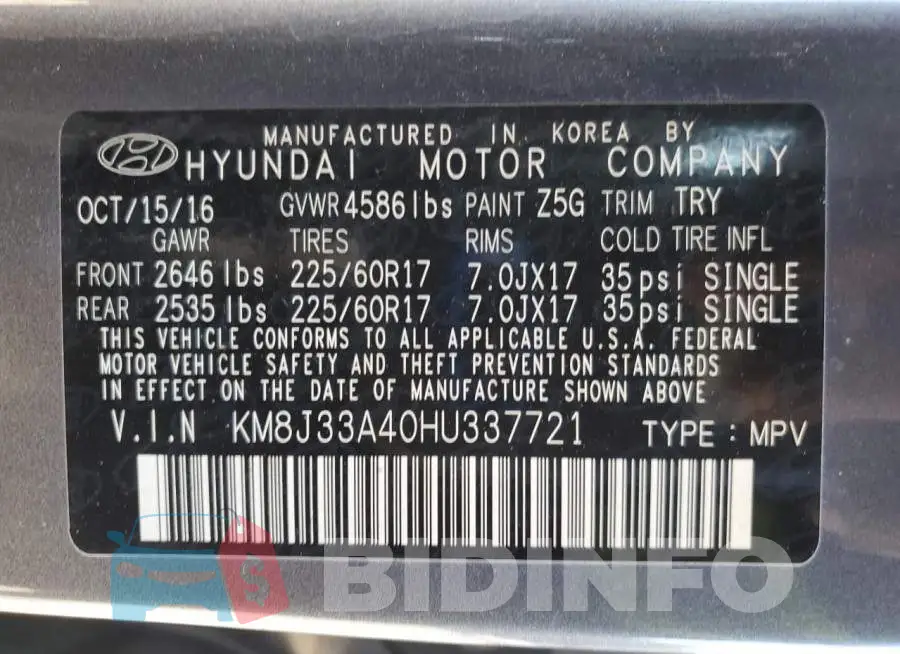KM8J33A40HU337721 Photo# 13