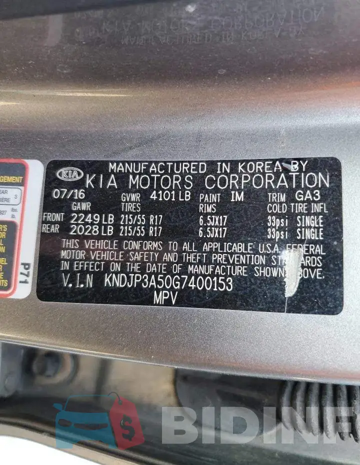 KNDJP3A50G7400153 Photo# 13