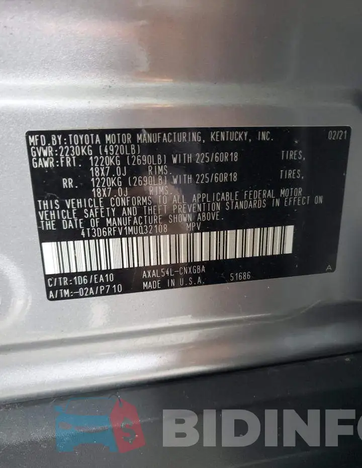 4T3D6RFV1MU032108 Photo# 14
