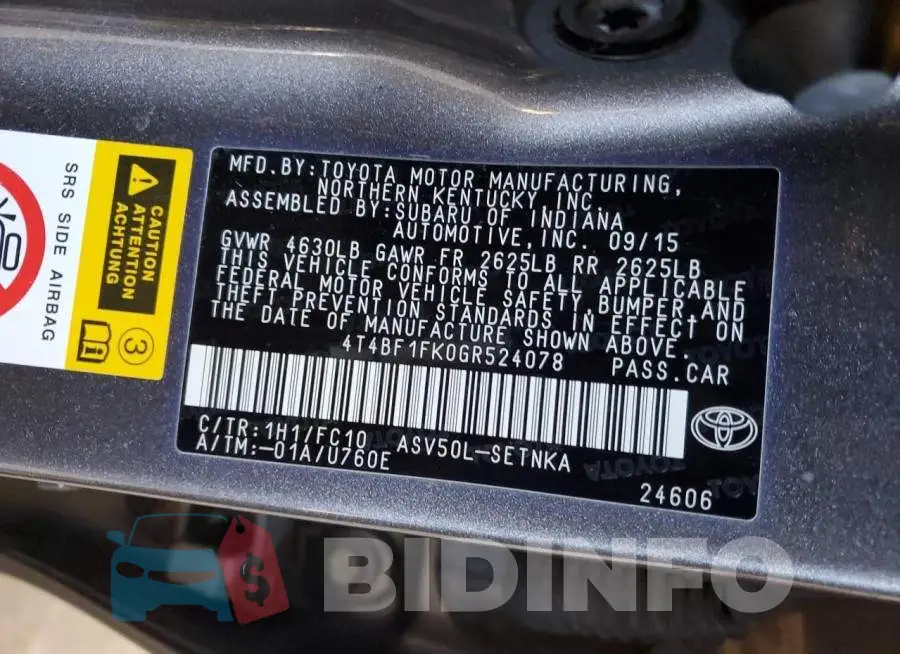 4T4BF1FK0GR524078 Photo# 13