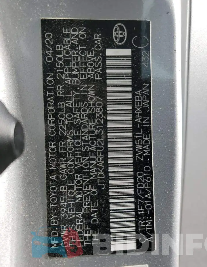 JTDKARFU2L3123807 Photo# 12