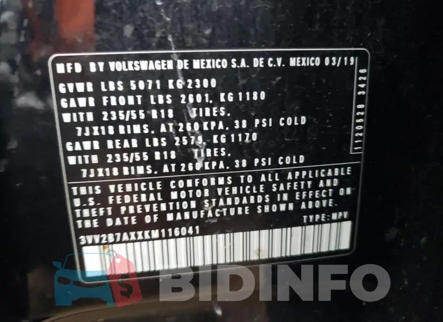 3VV2B7AXXKM116041 Photo# 13