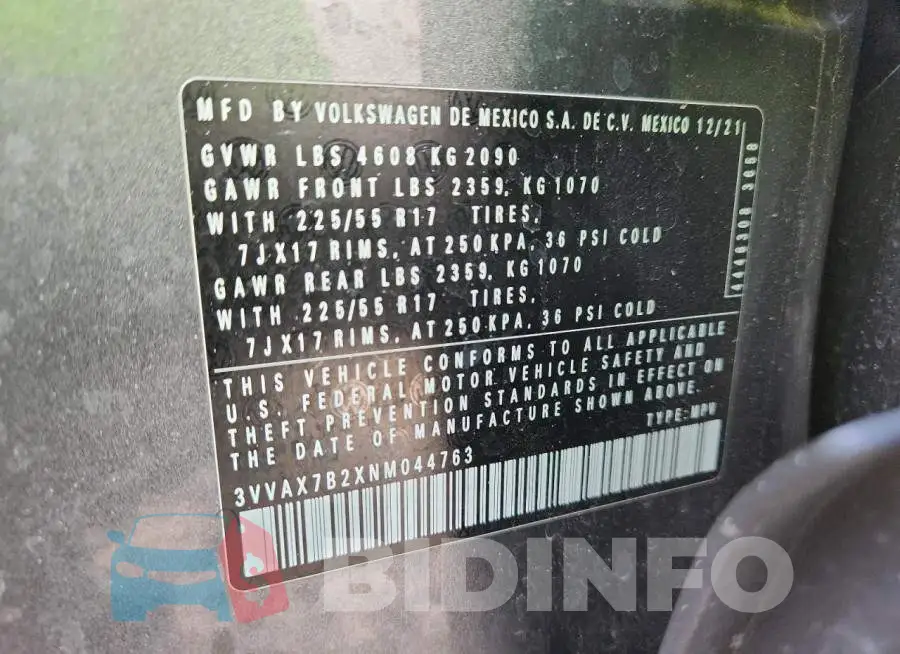 3VVAX7B2XNM044763 Photo# 13