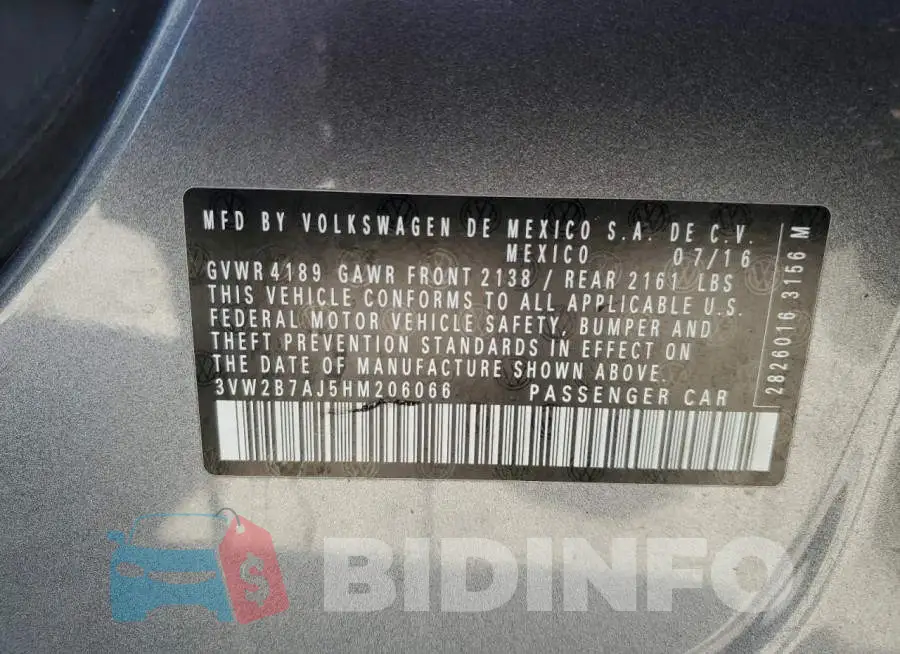3VW2B7AJ5HM206066 Photo# 12