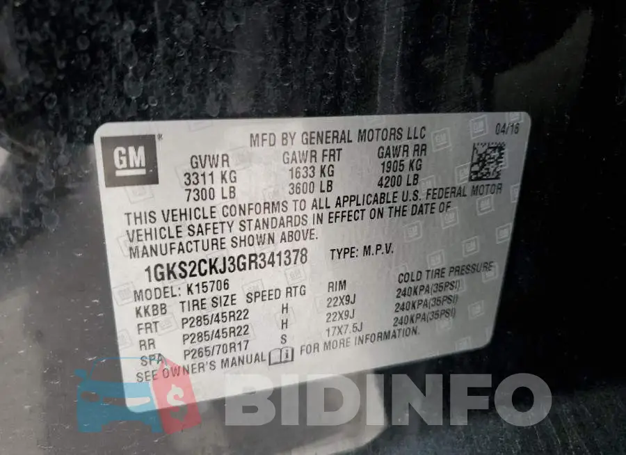 1GKS2CKJ3GR341378 Photo# 13