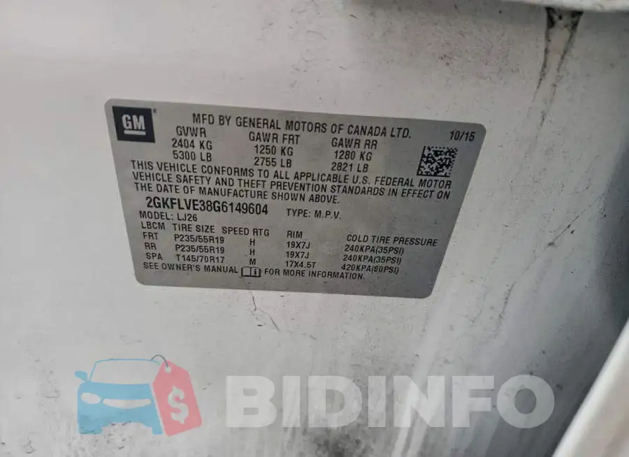 2GKFLVE38G6149604 Photo# 13