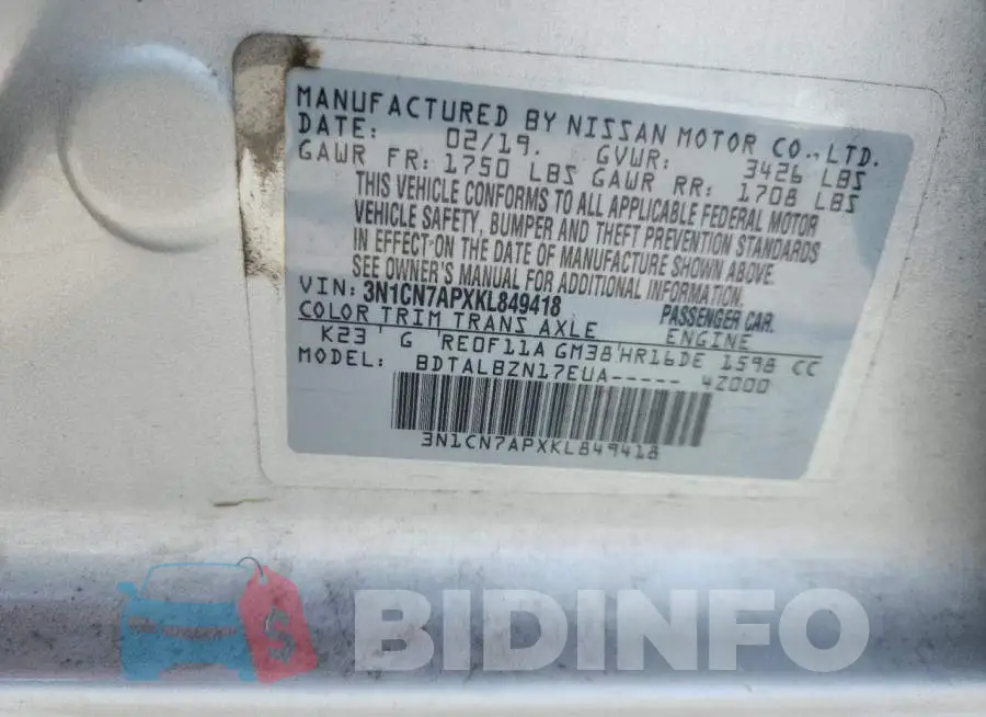 3N1CN7APXKL849418 Photo# 12