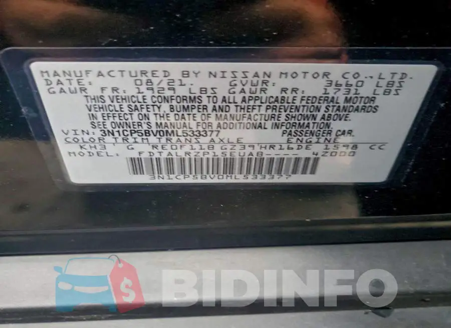 3N1CP5BV0ML533377 Photo# 13