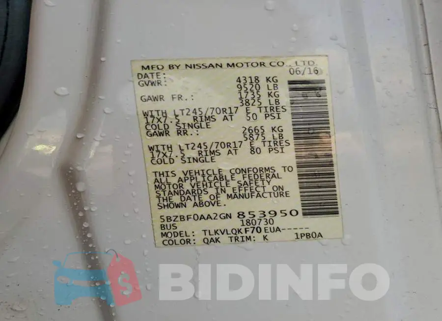 5BZBF0AA2GN853950 Photo# 13