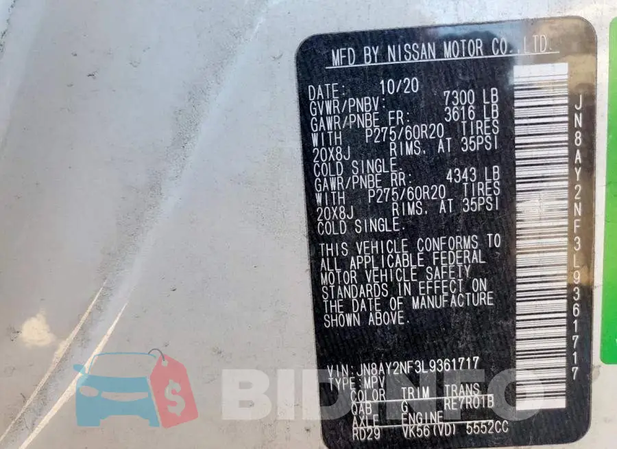 JN8AY2NF3L9361717 Photo# 14