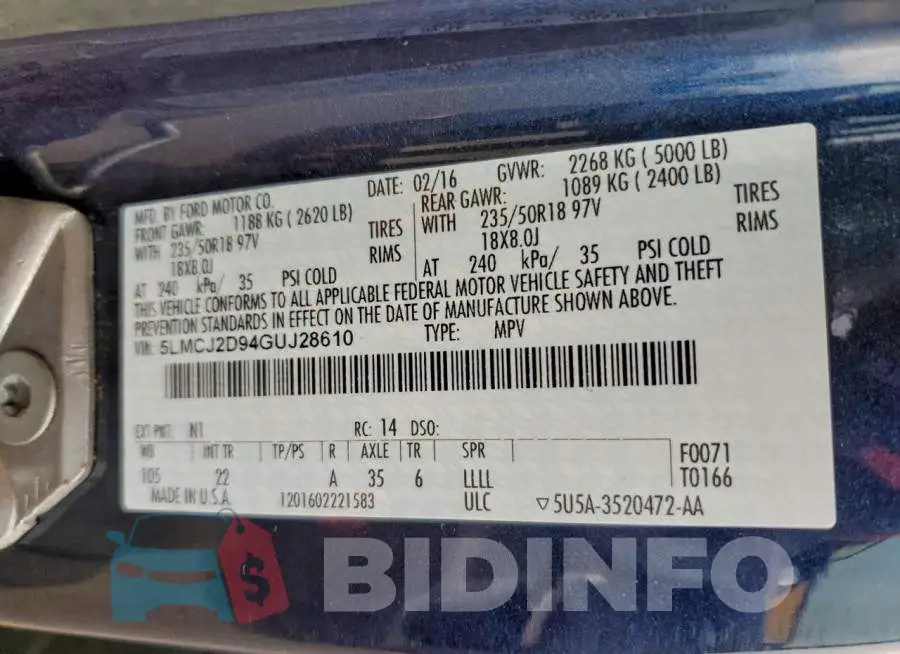 5LMCJ2D94GUJ28610 Photo# 14