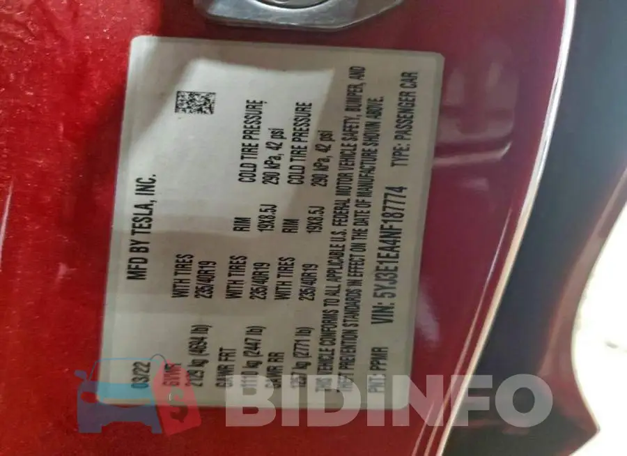 5YJ3E1EA4NF187774 Photo# 13