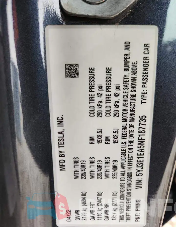 5YJ3E1EA5NF187735 Photo# 13