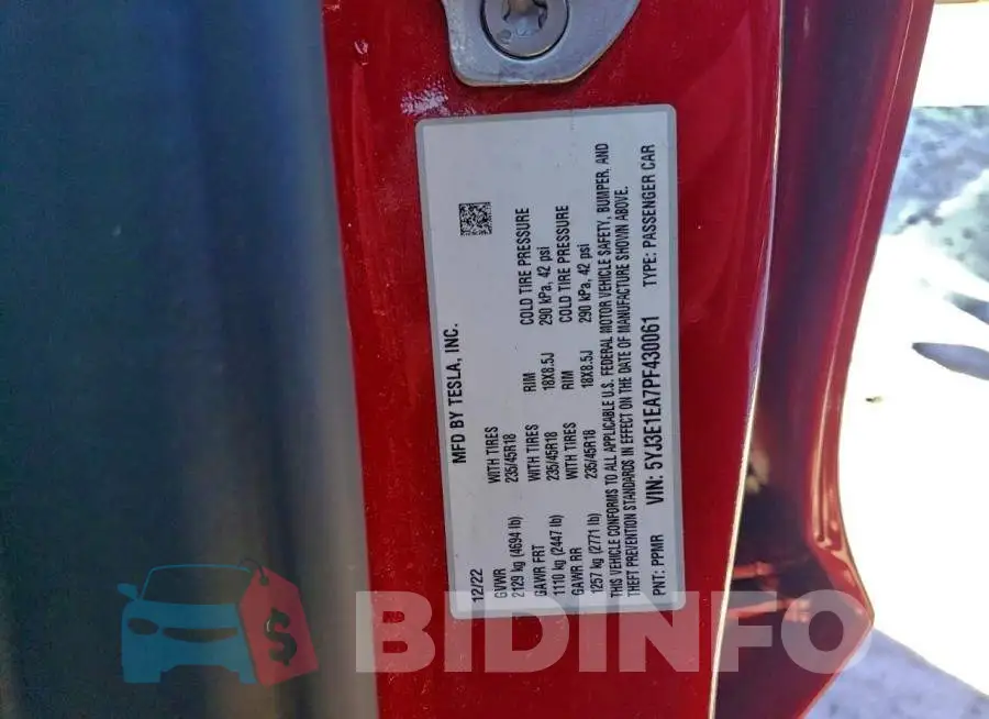 5YJ3E1EA7PF430061 Photo# 12