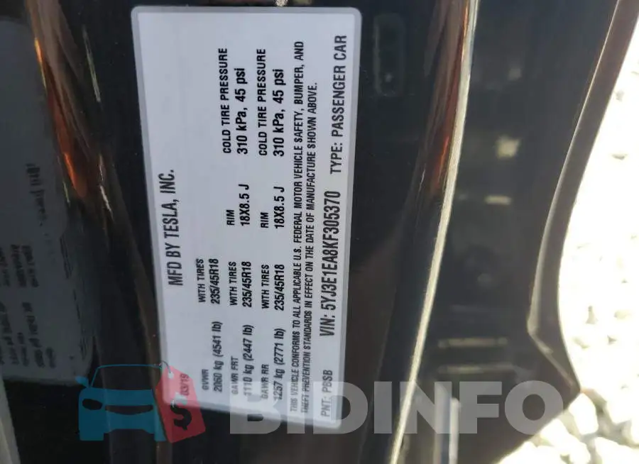 5YJ3E1EA8KF305370 Photo# 12