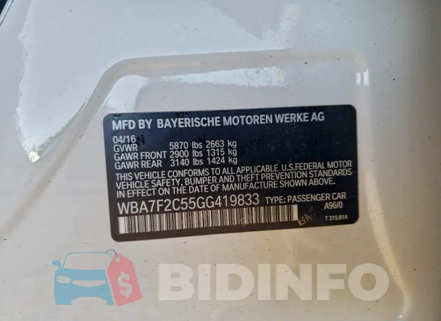 WBA7F2C55GG419833 Photo# 13