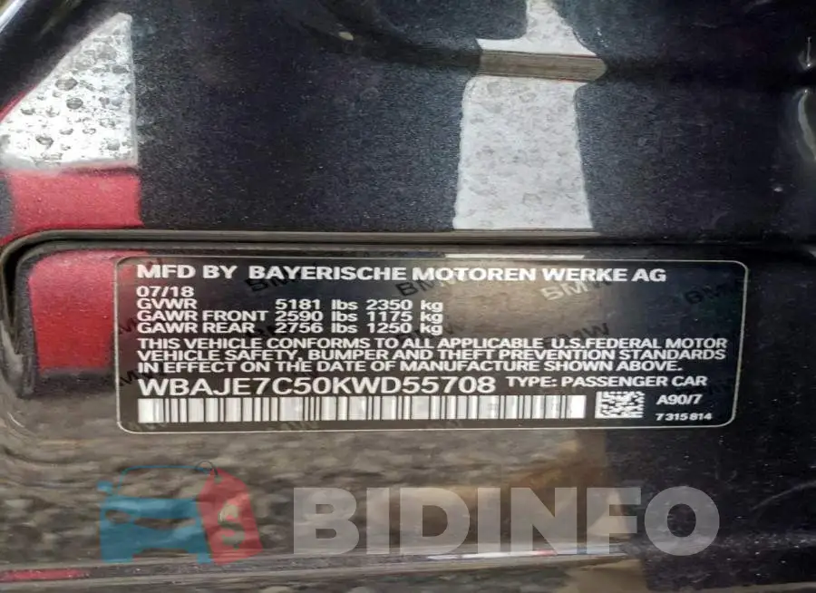 WBAJE7C50KWD55708 Photo# 12