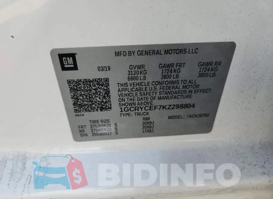 1GCRYCEF7KZ298804 Photo# 12