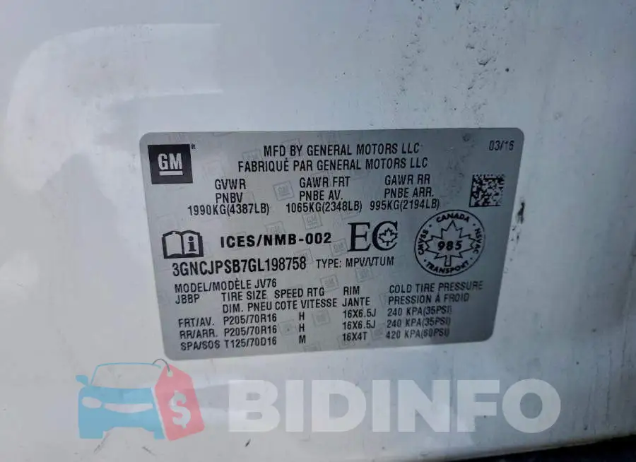 3GNCJPSB7GL198758 Photo# 12
