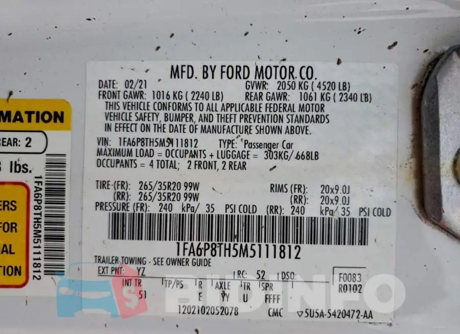 1FA6P8TH5M5111812 Photo# 12