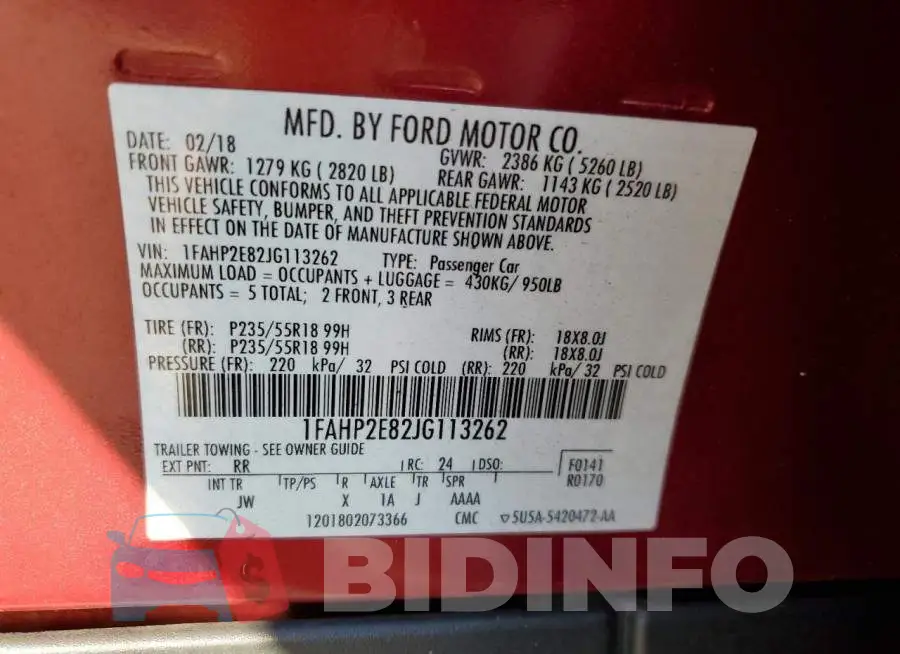 1FAHP2E82JG113262 Photo# 12