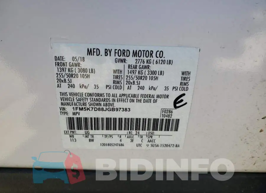 1FM5K7D88JGB97383 Photo# 14