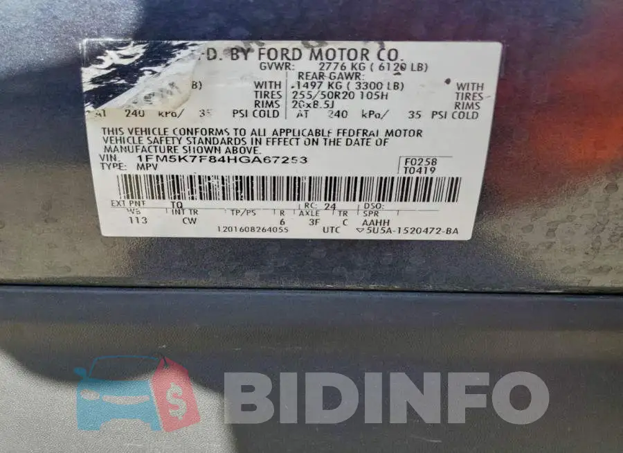 1FM5K7F84HGA67253 Photo# 13