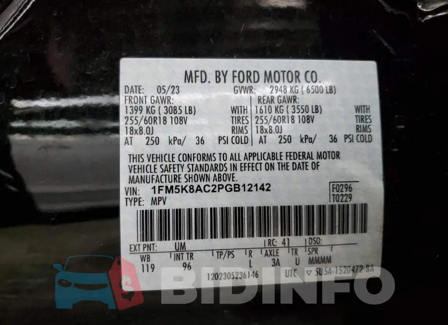 1FM5K8AC2PGB12142 Photo# 13
