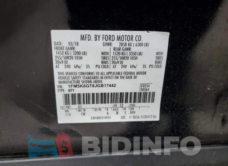 1FM5K8GT8JGB17442 Photo# 13