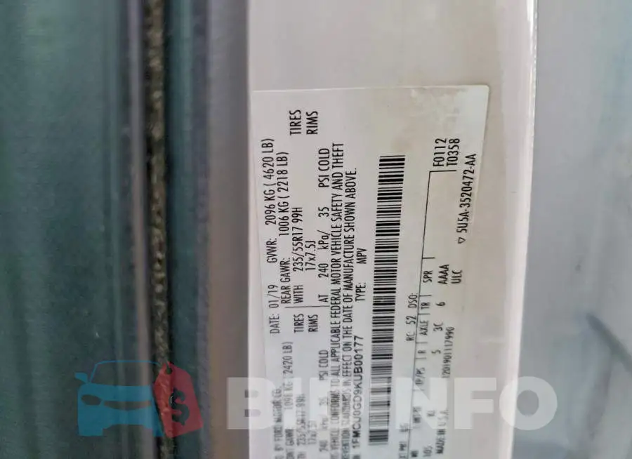 1FMCU0GD9KUB00177 Photo# 12