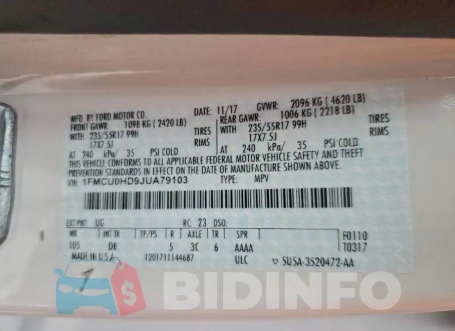 1FMCU0HD9JUA79103 Photo# 13