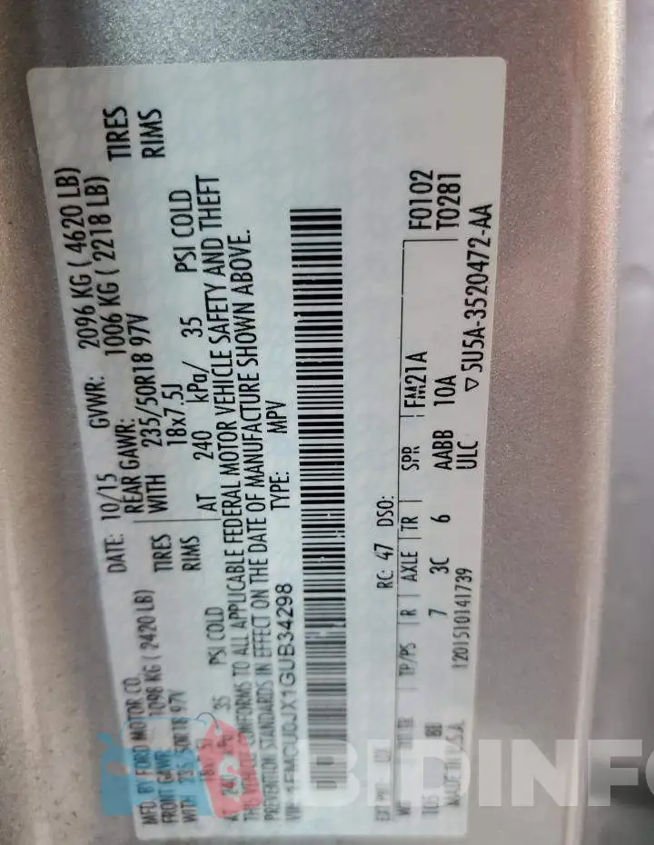 1FMCU0JX1GUB34298 Photo# 14