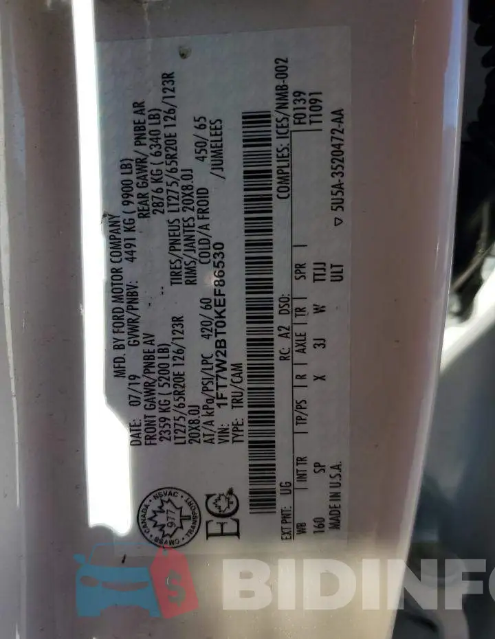1FT7W2BT0KEF86530 Photo# 12